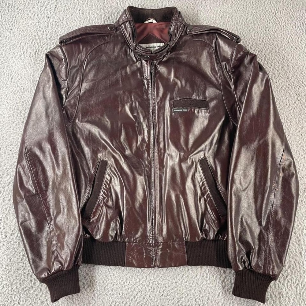 Vintage Members Only Leather Jacket Mens 46 Large Brown Motorcycle Cafe Racer